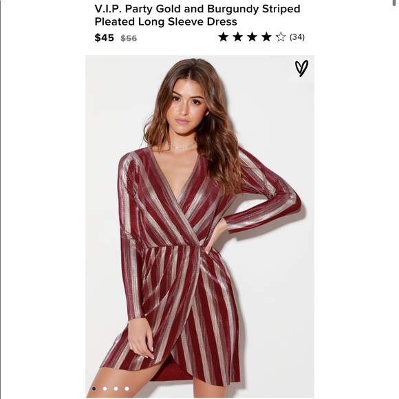 Lulus Dresses & Skirts - Lulus VIP Party Gold and Burgundy Striped Pleated